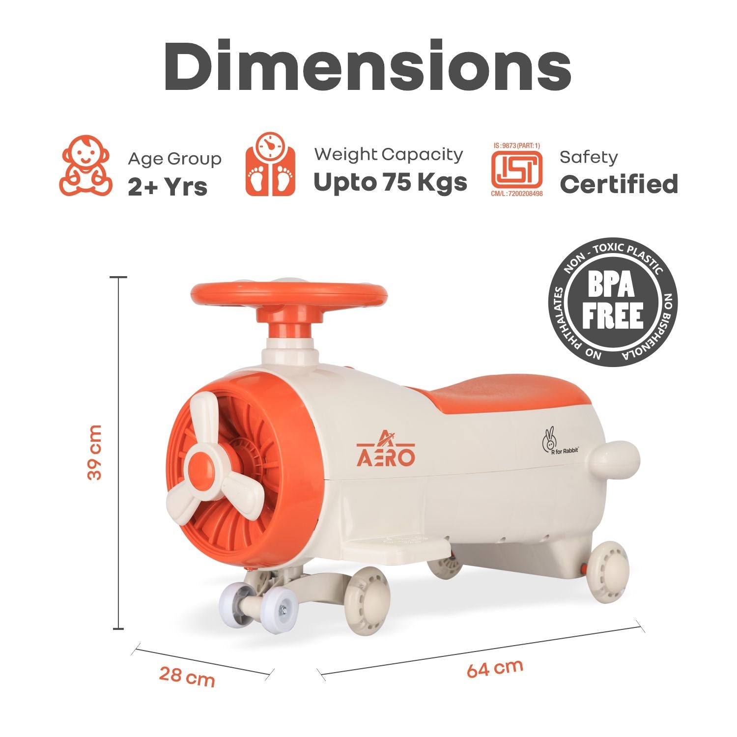 R for Rabbit Iya Iya Aero Swing Car For Kids (Cream Orange)
