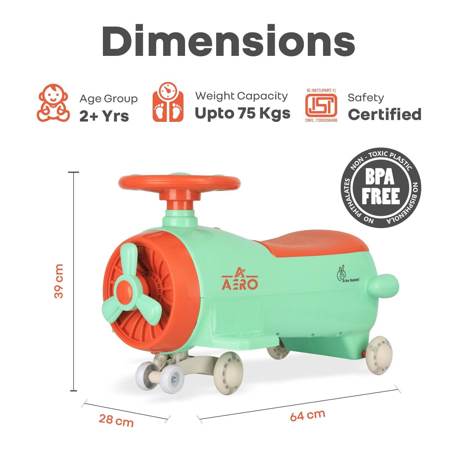 R for Rabbit Iya Iya Aero Swing Car For Kids (Green Orange)