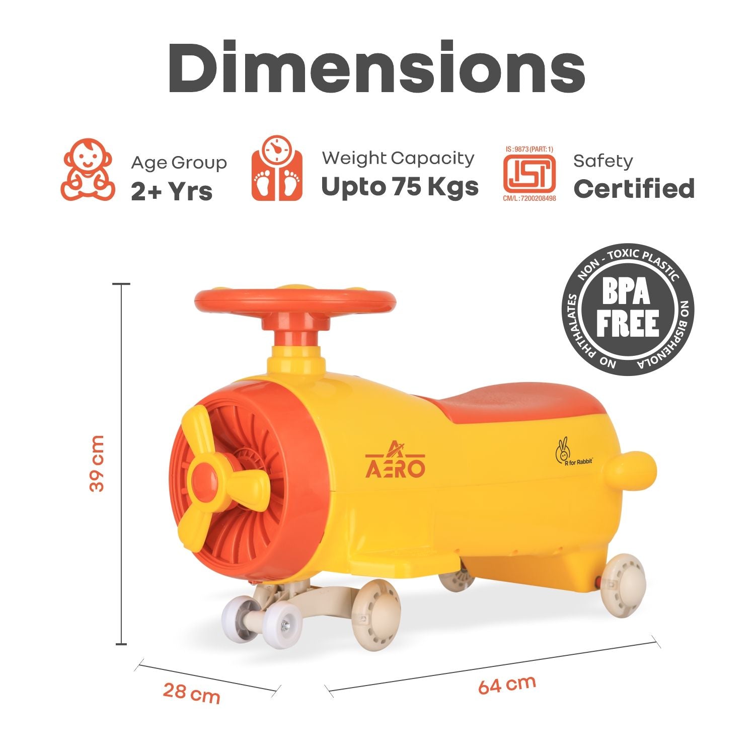 R for Rabbit Iya Iya Aero Swing Car For Kids (Yellow Orange)