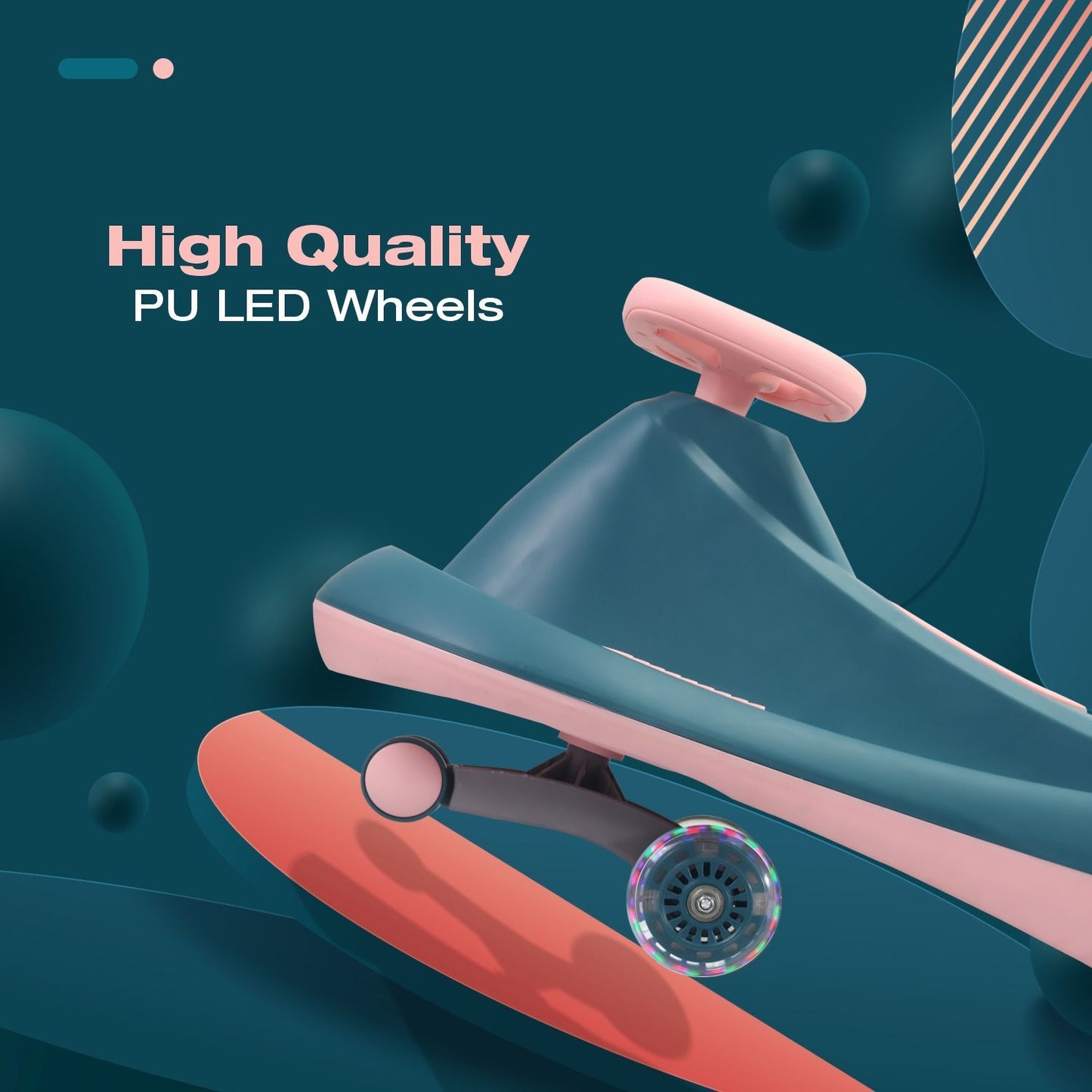R for Rabbit Iya Iya Drift Swing Car - Inbuilt Music, Scratch Free PU Led Wheels, Up To 125 Kgs Capacity Green Pink