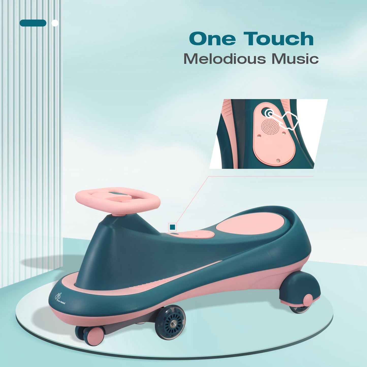 R for Rabbit Iya Iya Drift Swing Car - Inbuilt Music, Scratch Free PU Led Wheels, Up To 125 Kgs Capacity Green Pink