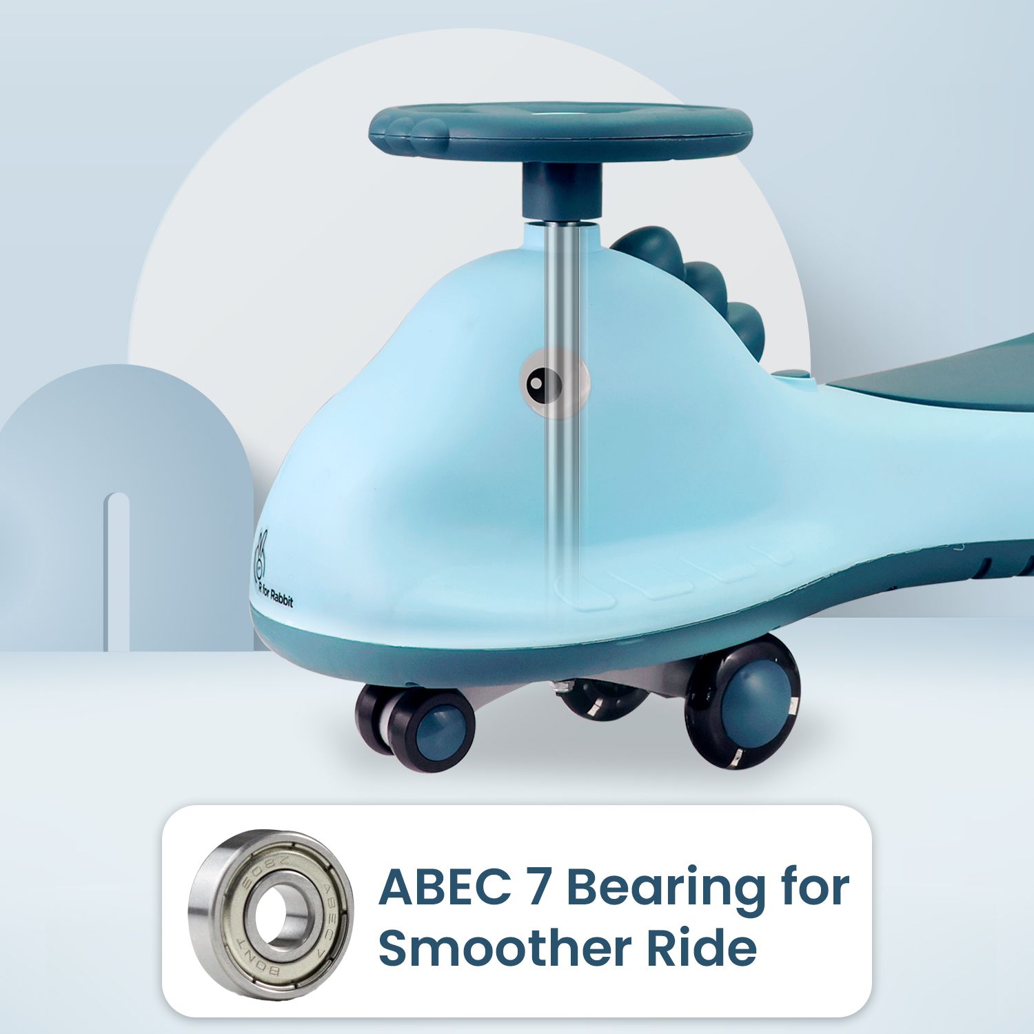 R for Rabbit Iya Iya Dino Swing Car - Inbuilt Music With Light, PU LED Wheels, ABEC 7 Bearing, Up To 100 Kgs Capacity Blue