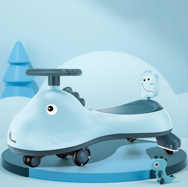 R for Rabbit Iya Iya Dino Swing Car - Inbuilt Music With Light, PU LED Wheels, ABEC 7 Bearing, Up To 100 Kgs Capacity Blue