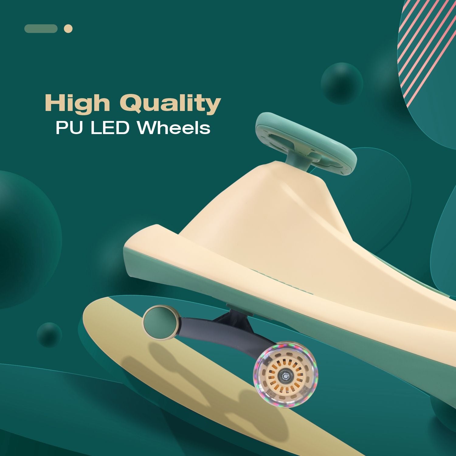 R for Rabbit Iya Iya Drift Swing Car - Inbuilt Music, Scratch Free PU Led Wheels, Up To 125 Kgs Capacity Peach Green