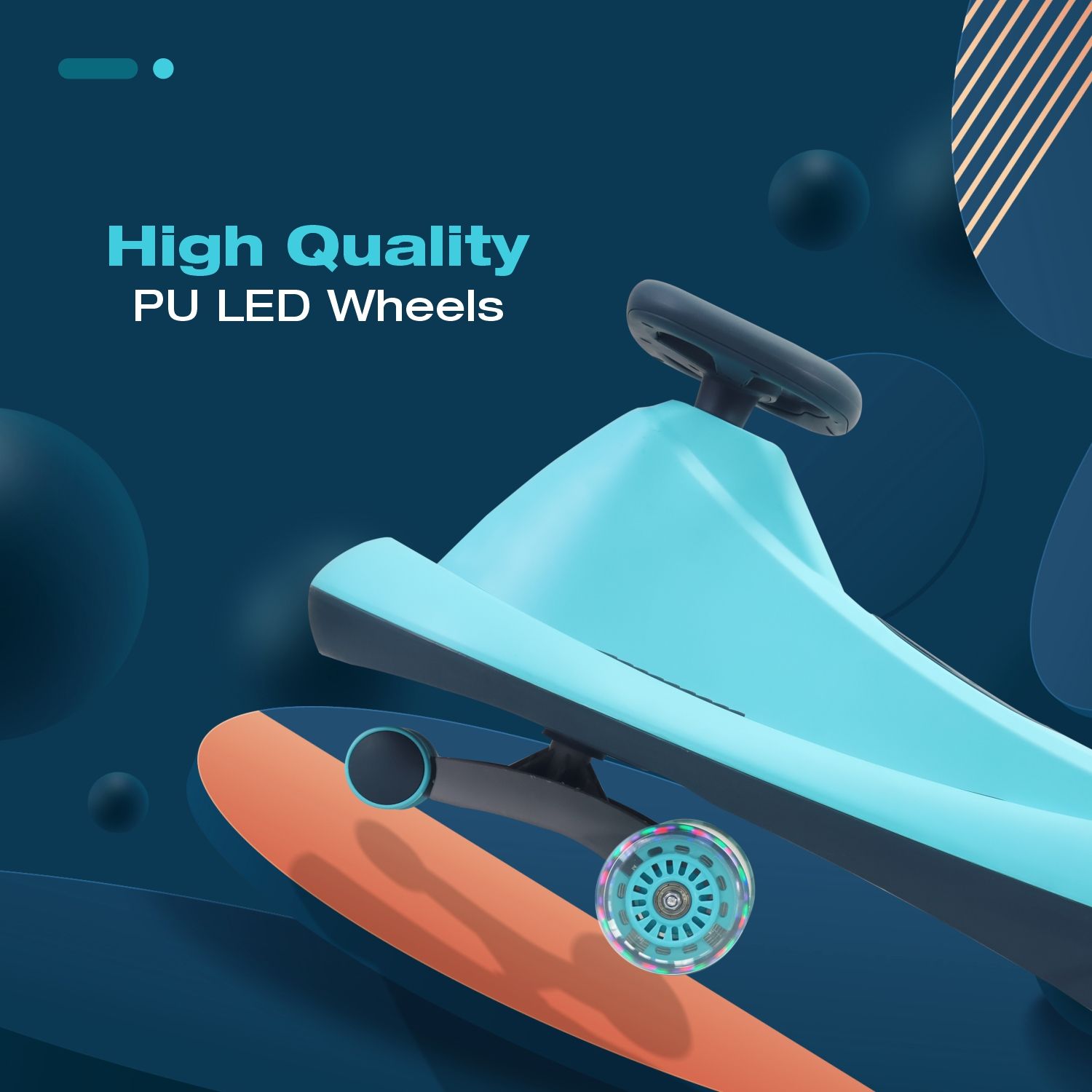 R for Rabbit Iya Iya Drift Swing Car - Inbuilt Music, Scratch Free PU Led Wheels, Up To 125 Kgs Capacity Sky Blue