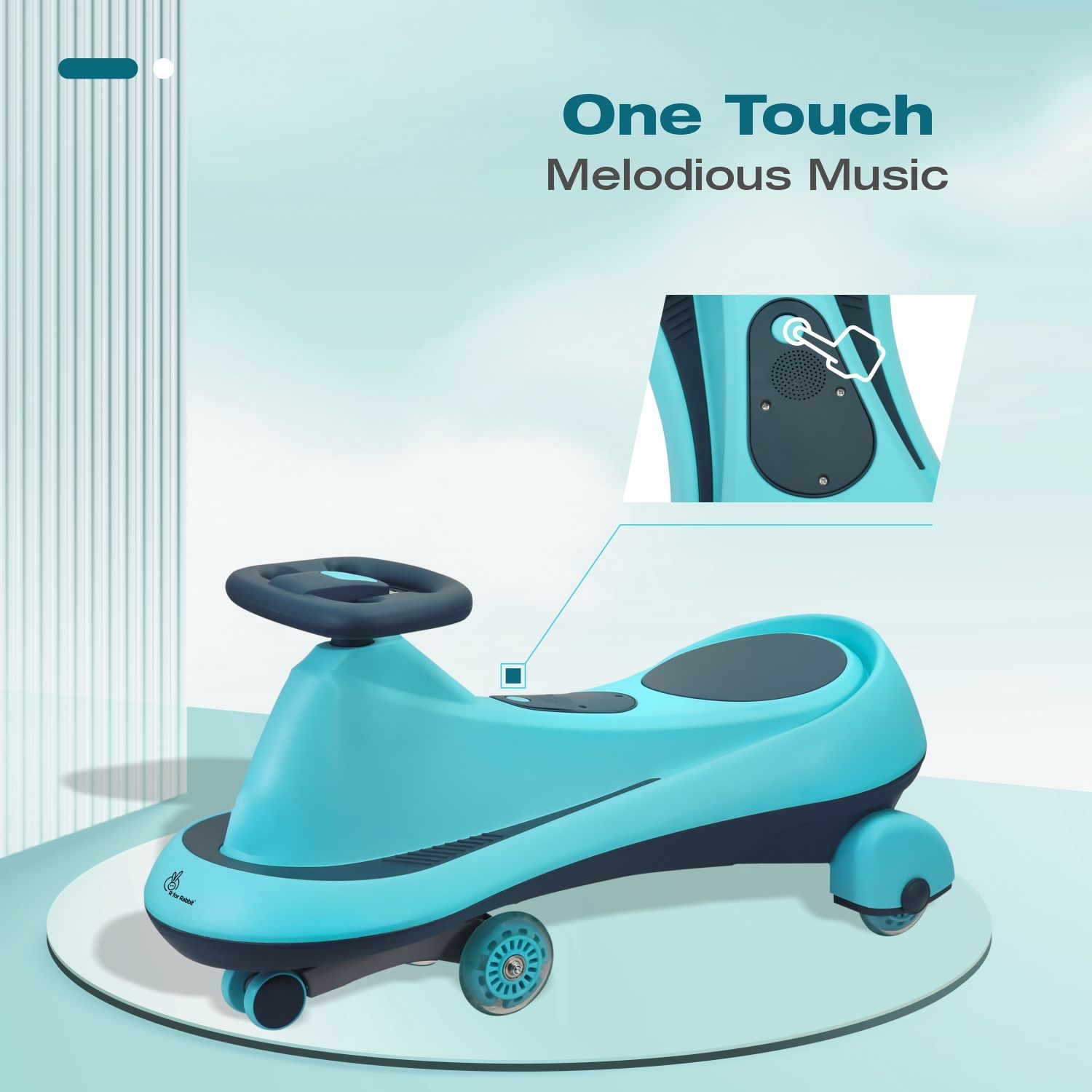 R for Rabbit Iya Iya Drift Swing Car - Inbuilt Music, Scratch Free PU Led Wheels, Up To 125 Kgs Capacity Sky Blue