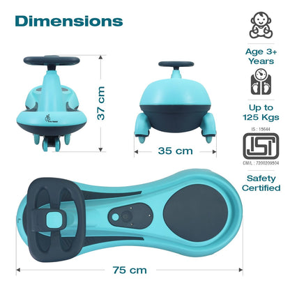 R for Rabbit Iya Iya Drift Swing Car - Inbuilt Music, Scratch Free PU Led Wheels, Up To 125 Kgs Capacity Sky Blue