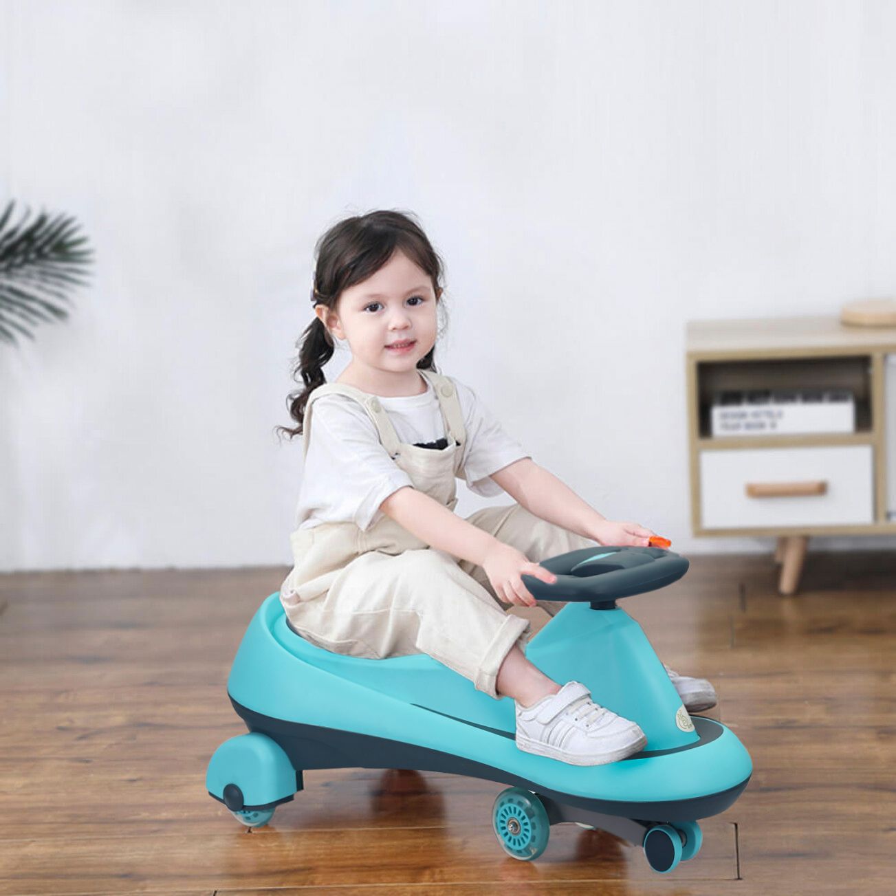 R for Rabbit Iya Iya Drift Swing Car - Inbuilt Music, Scratch Free PU Led Wheels, Up To 125 Kgs Capacity Sky Blue