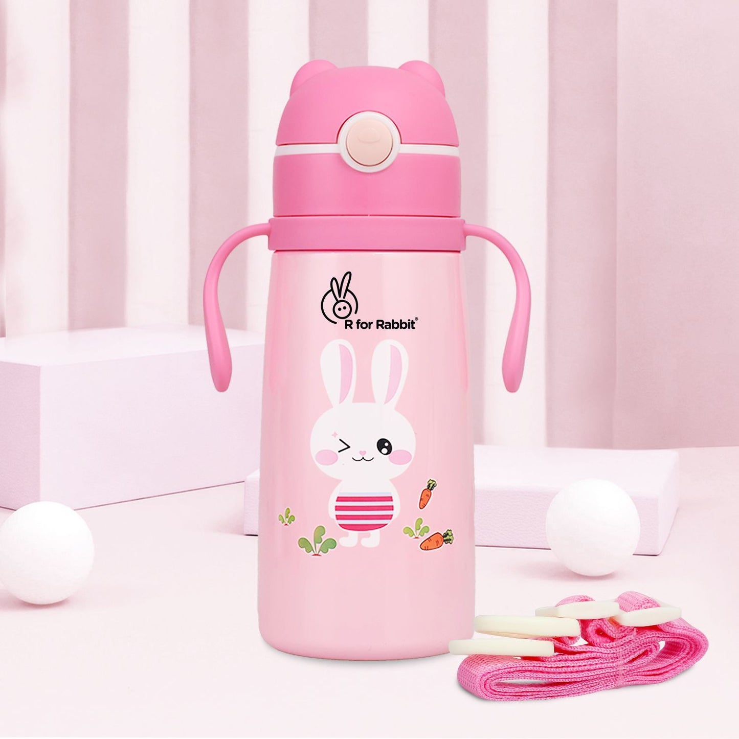 R for Rabbit Steebo Safari Stainless Steel Sipper Bottle For Kids Pink Bunny