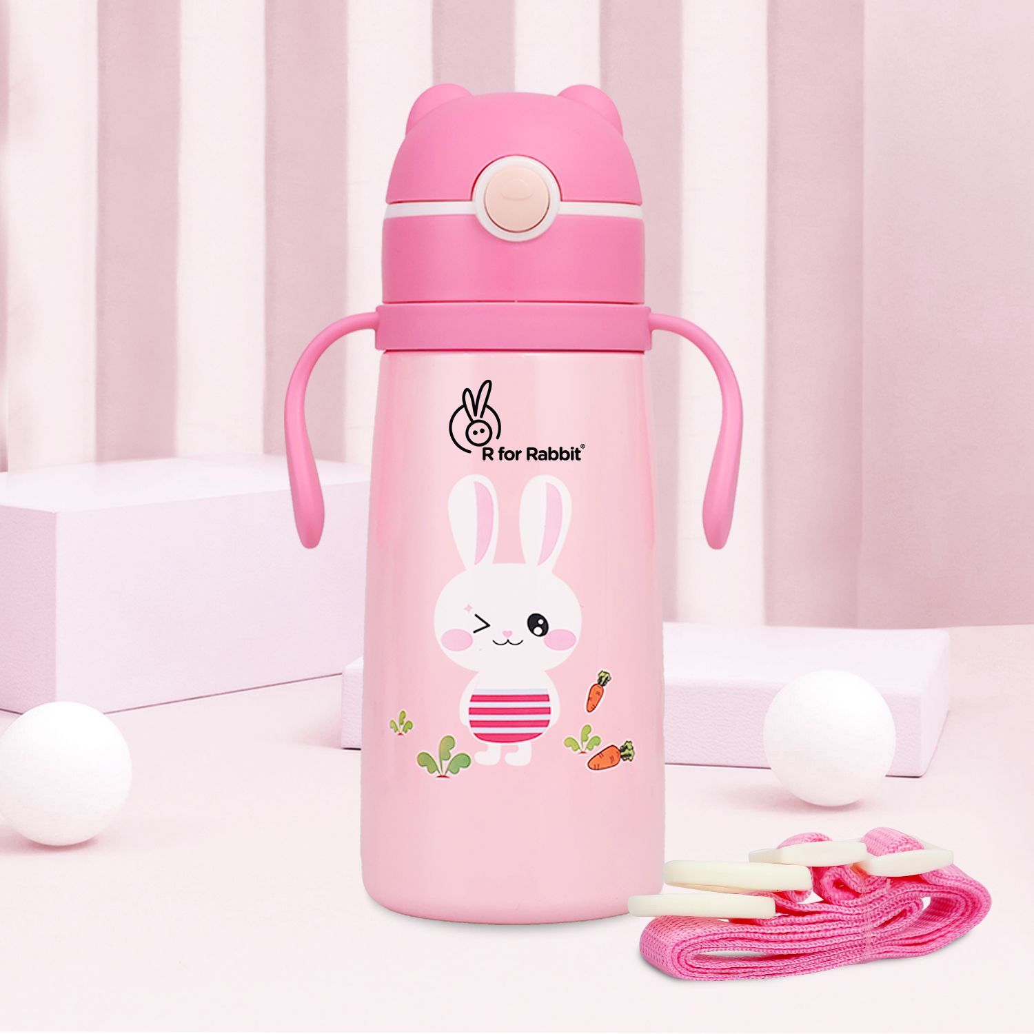 R for Rabbit Steebo Safari Stainless Steel Sipper Bottle For Kids Pink Bunny