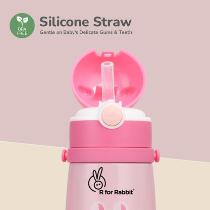 R for Rabbit Steebo Safari Stainless Steel Sipper Bottle For Kids Pink Bunny