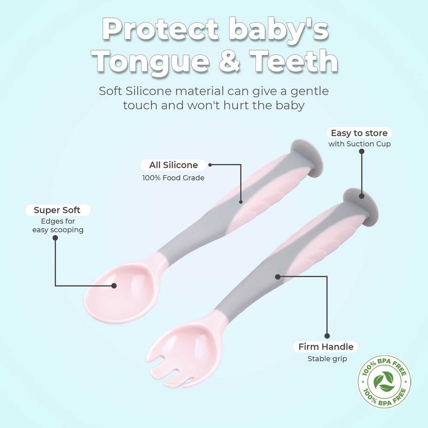 R for Rabbit Safe Feed Flexi Spoon Set For Baby Pink Grey
