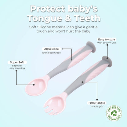 R for Rabbit Safe Feed Flexi Spoon Set For Baby Pink Grey