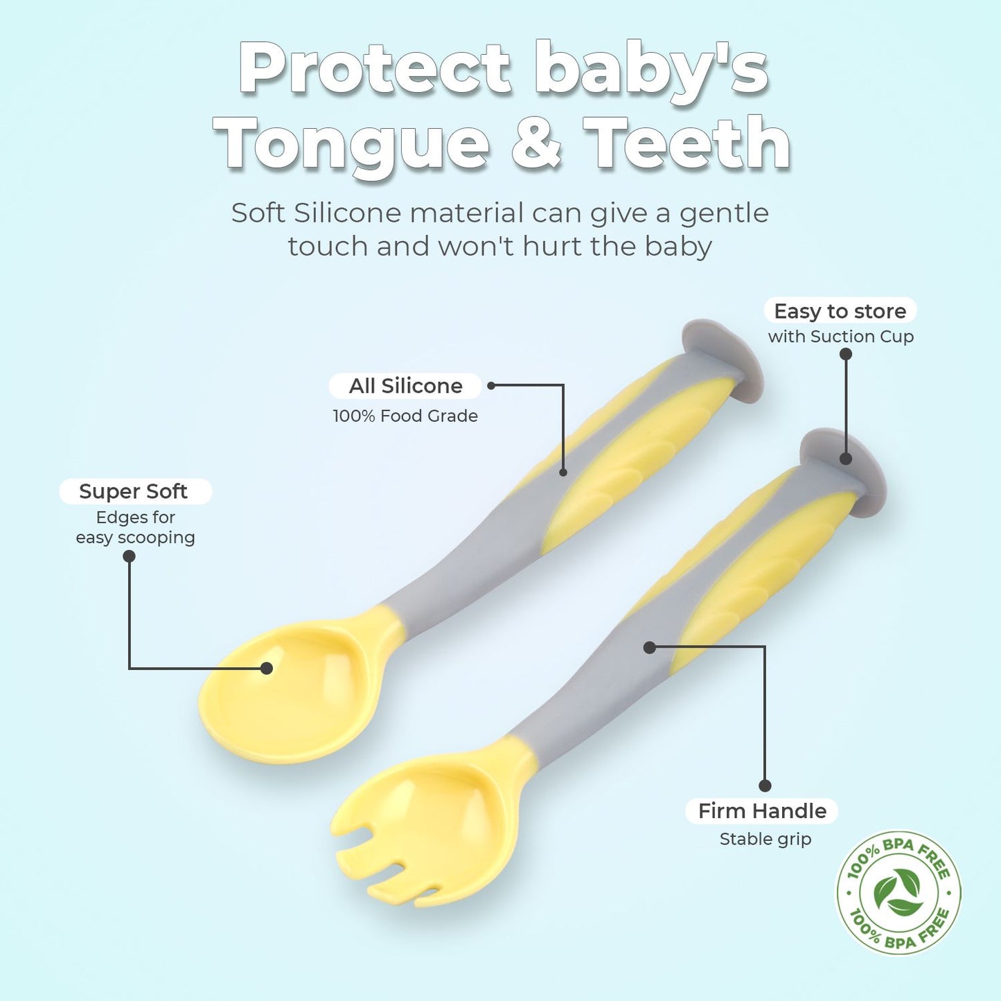 R for Rabbit Safe Feed Flexi Spoon Set For Baby Yellow Grey