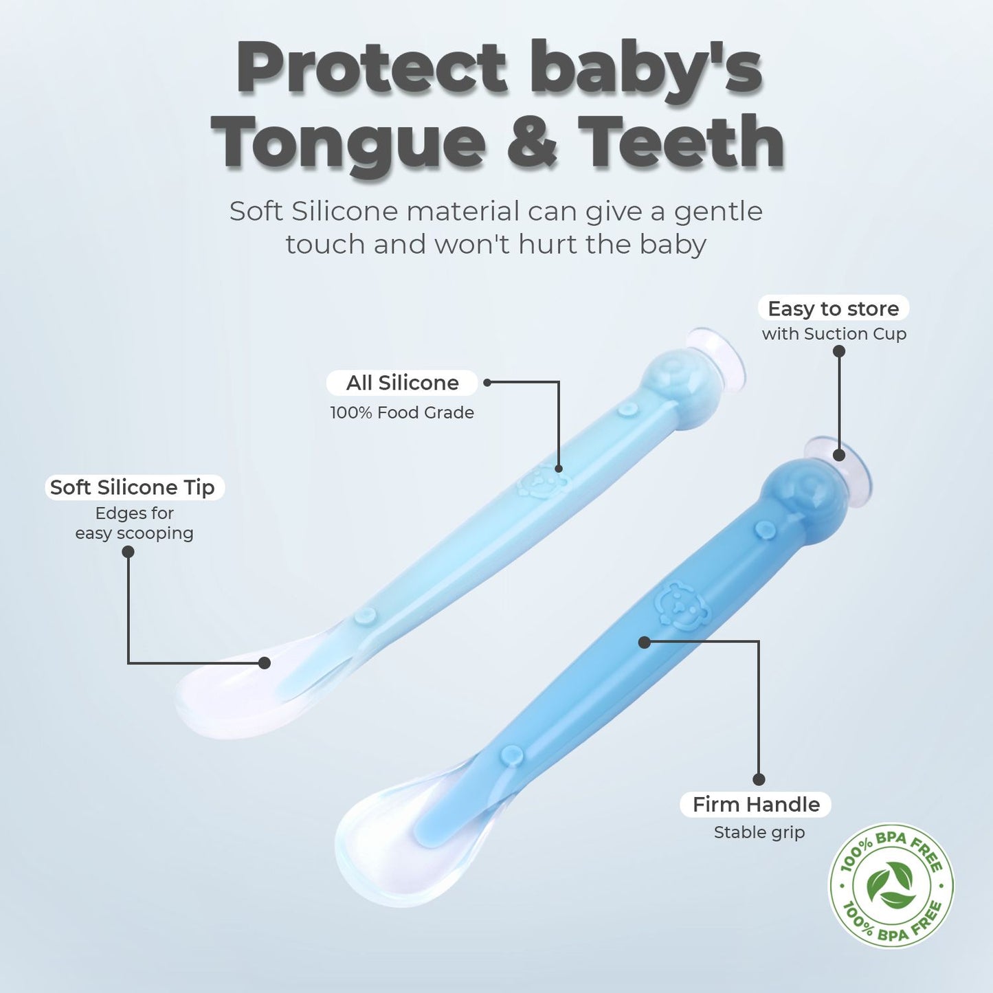 R for Rabbit Safe Feed Silicone Baby Spoon Set Lake Blue-Blue