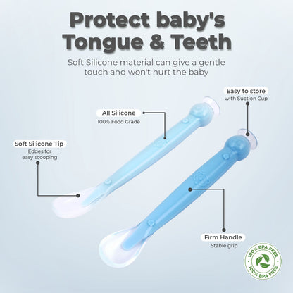 R for Rabbit Safe Feed Silicone Baby Spoon Set Lake Blue-Blue