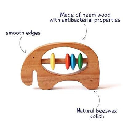 Shumee Wooden Elephant Rattle and Teethers for Infants | 100% Safe, Natural & Eco-friendly