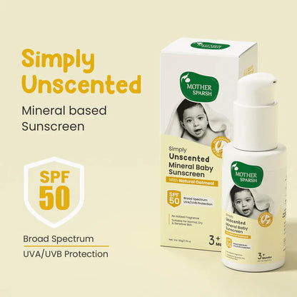 Mother Sparsh Simply Unscented Mineral Baby Sunscreen SPF 50 - Safe Sun Protection