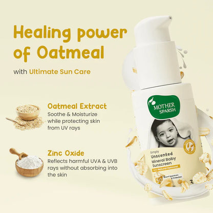 Mother Sparsh Simply Unscented Mineral Baby Sunscreen SPF 50 - Safe Sun Protection