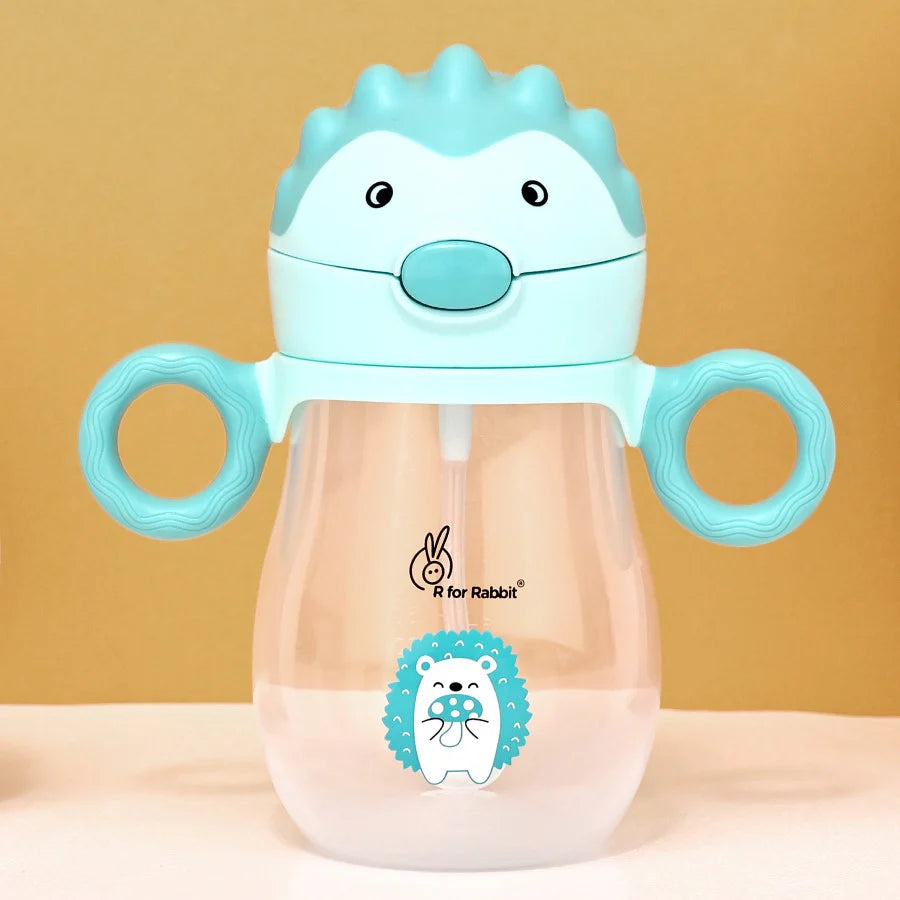 R for Rabbit Spikey Baby Straw Sipper Bottle With Soft Silicone Straw and Leak Proof, Lake Blue