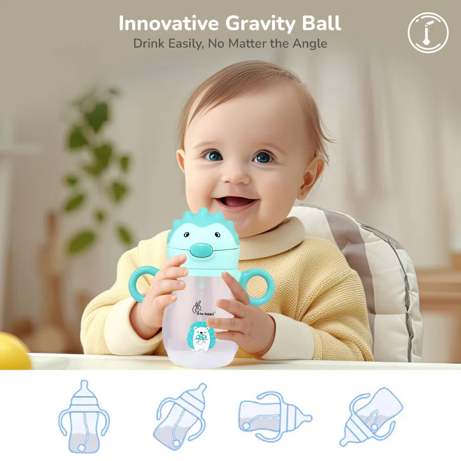 R for Rabbit Spikey Baby Straw Sipper Bottle With Soft Silicone Straw and Leak Proof, Lake Blue
