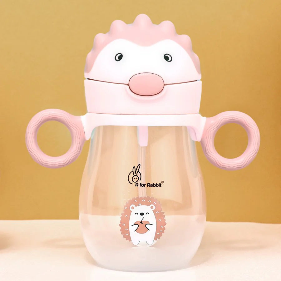 R for Rabbit Spikey Baby Straw Sipper Bottle With Soft Silicone Straw and Leak Proof, Peach Pink