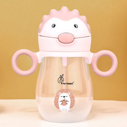 R for Rabbit Spikey Baby Straw Sipper Bottle With Soft Silicone Straw and Leak Proof, Peach Pink