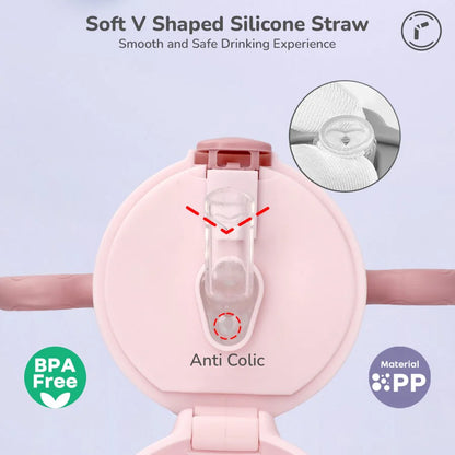 R for Rabbit Spikey Baby Straw Sipper Bottle With Soft Silicone Straw and Leak Proof, Peach Pink