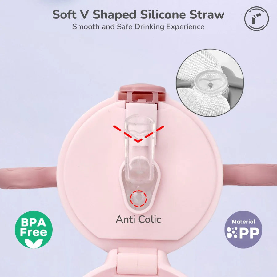 R for Rabbit Spikey Baby Straw Sipper Bottle With Soft Silicone Straw and Leak Proof, Peach Pink
