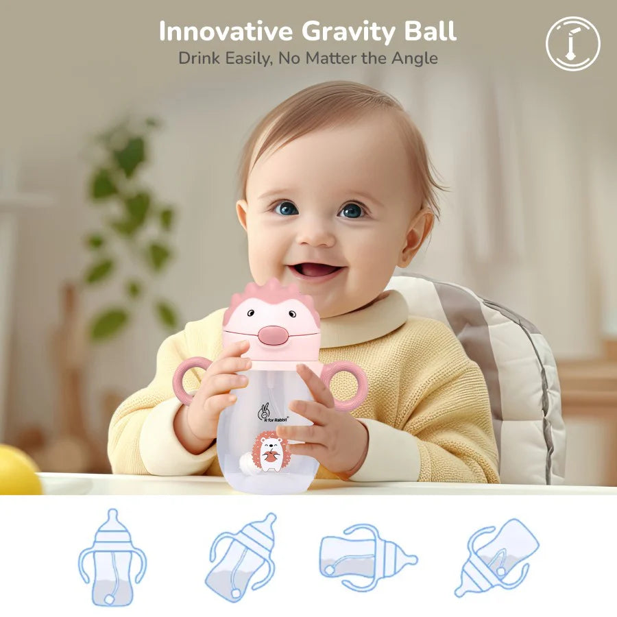 R for Rabbit Spikey Baby Straw Sipper Bottle With Soft Silicone Straw and Leak Proof, Peach Pink