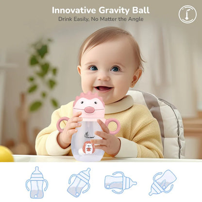 R for Rabbit Spikey Baby Straw Sipper Bottle With Soft Silicone Straw and Leak Proof, Peach Pink