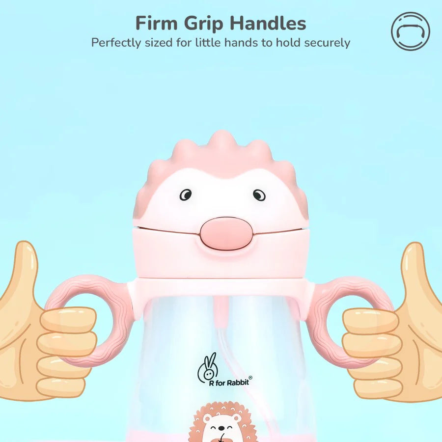 R for Rabbit Spikey Baby Straw Sipper Bottle With Soft Silicone Straw and Leak Proof, Peach Pink