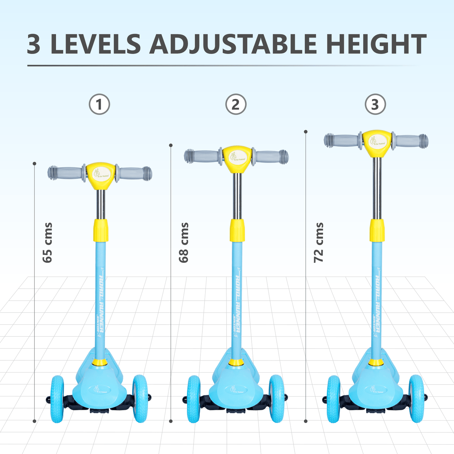 R for Rabbit Road Runner Junior Scooter - 3 Level Height Adjustment, Anti Slip Deck Blue