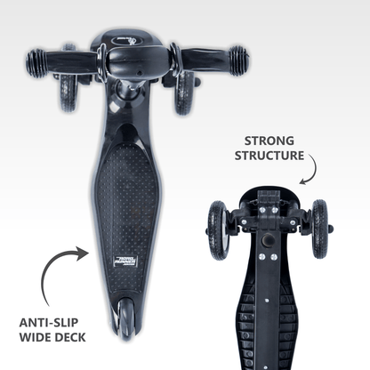 R for Rabbit Road Runner Junior Scooter - 3 Level Height Adjustment, Anti Slip Deck Black