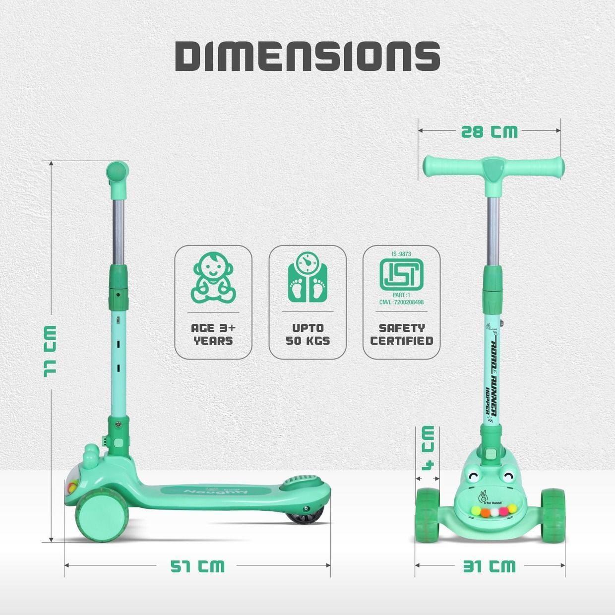 R for Rabbit Road Runner Hopper Scooter For Kids With PU LED Wheels Green