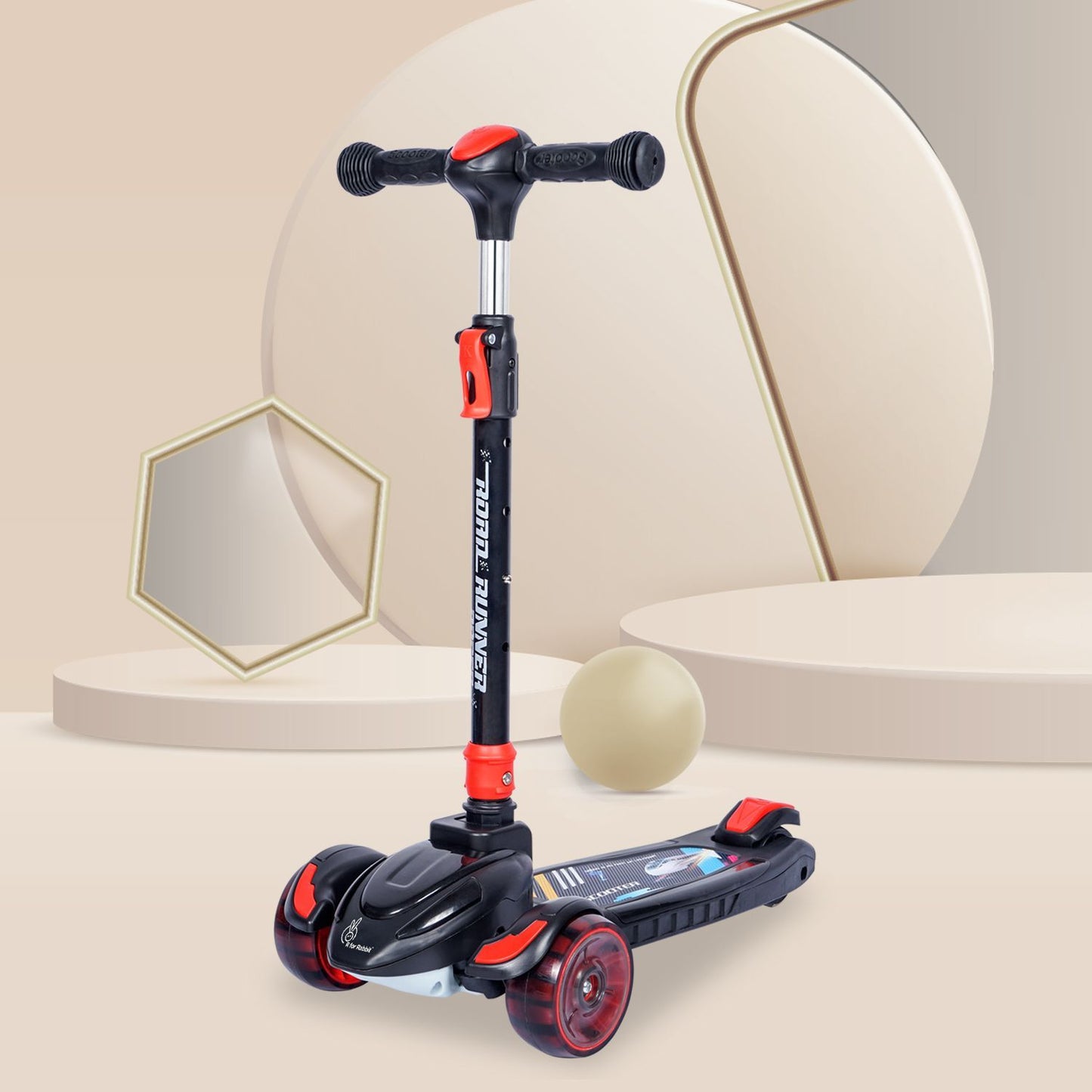 R for Rabbit Road Runner Racer Scooter - PU LED Wheels, 4 Level Height Adjustment, Anti Slip Deck  Black