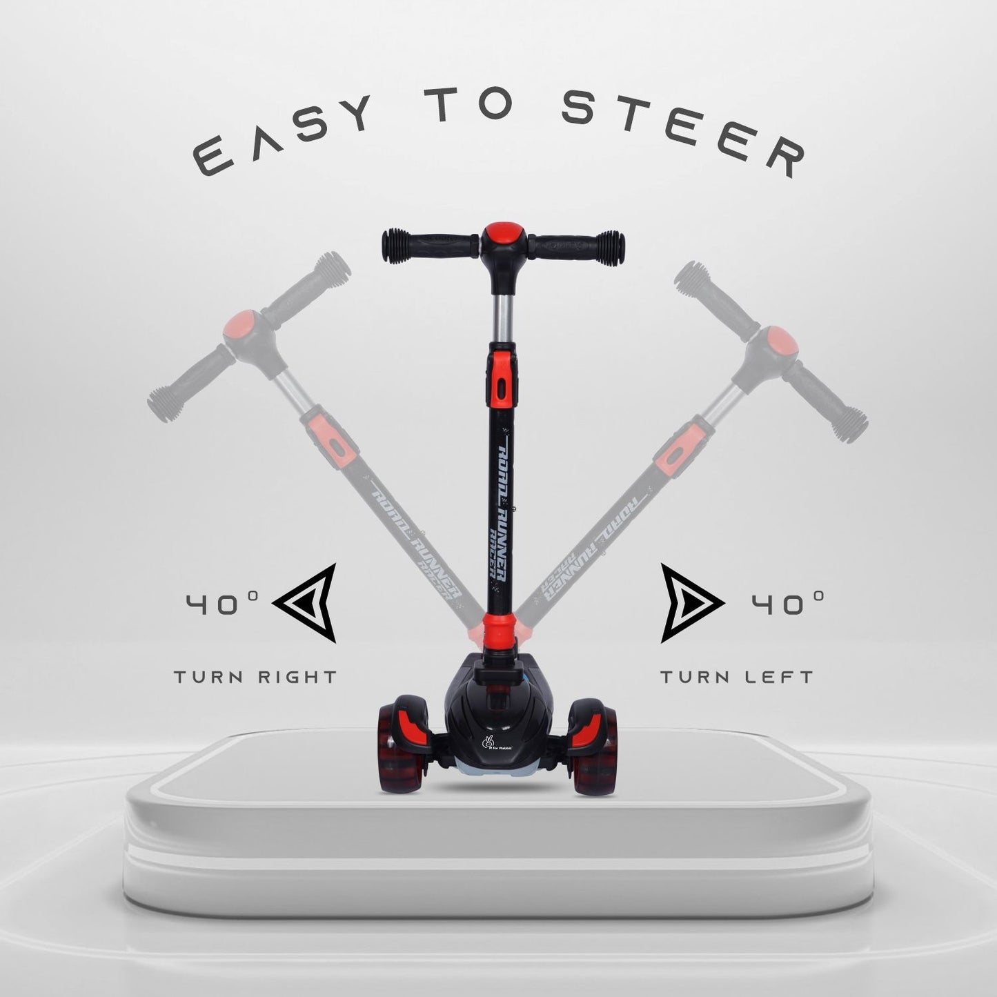 R for Rabbit Road Runner Racer Scooter - PU LED Wheels, 4 Level Height Adjustment, Anti Slip Deck  Black