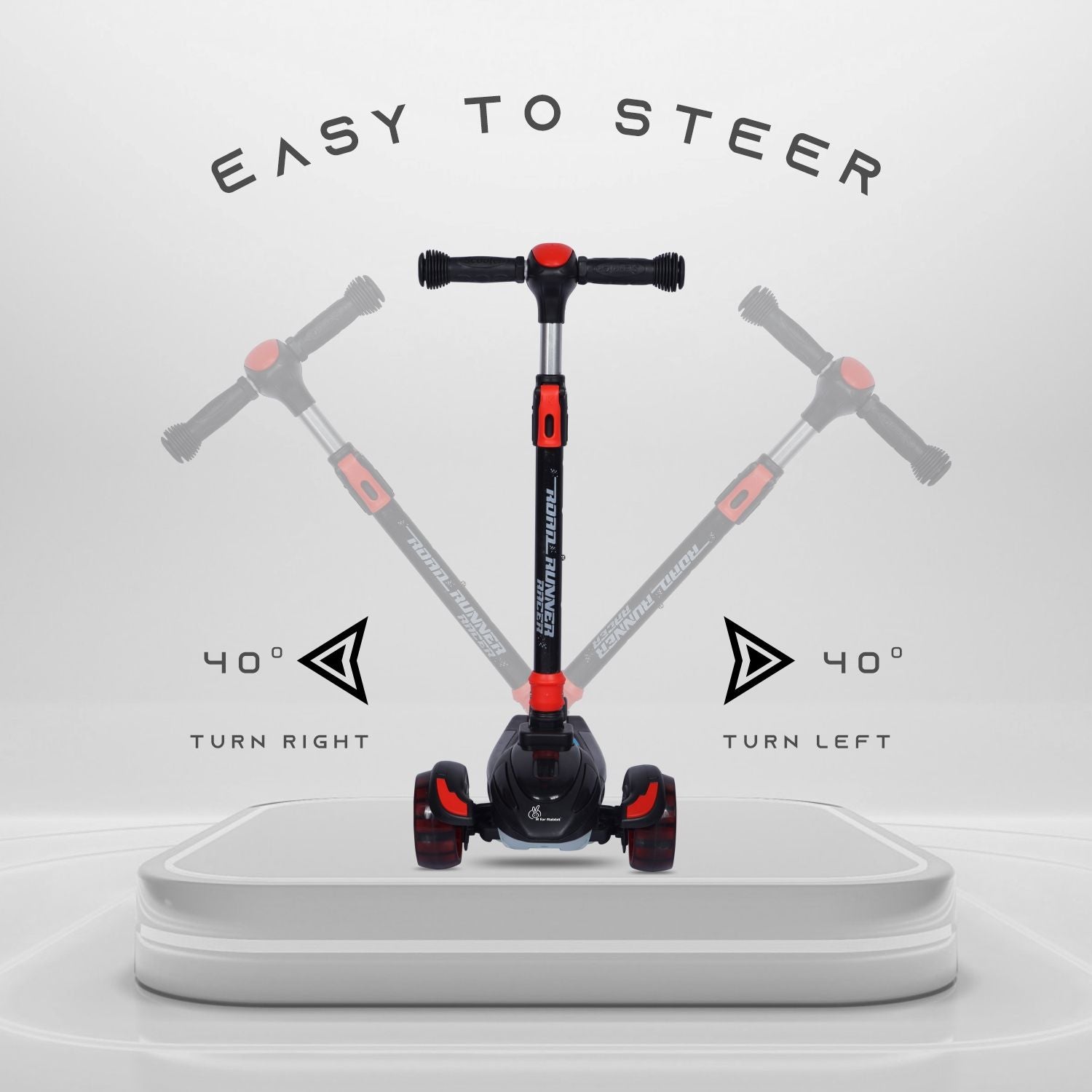 R for Rabbit Road Runner Racer Scooter - PU LED Wheels, 4 Level Height Adjustment, Anti Slip Deck  Black