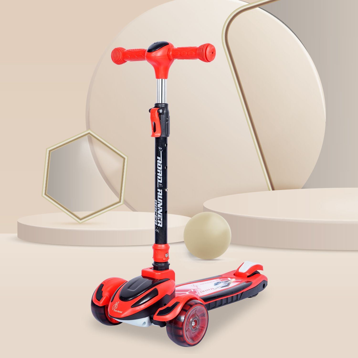 R for Rabbit Road Runner Racer Scooter - PU LED Wheels, 4 Level Height Adjustment, Anti Slip Deck Red Black