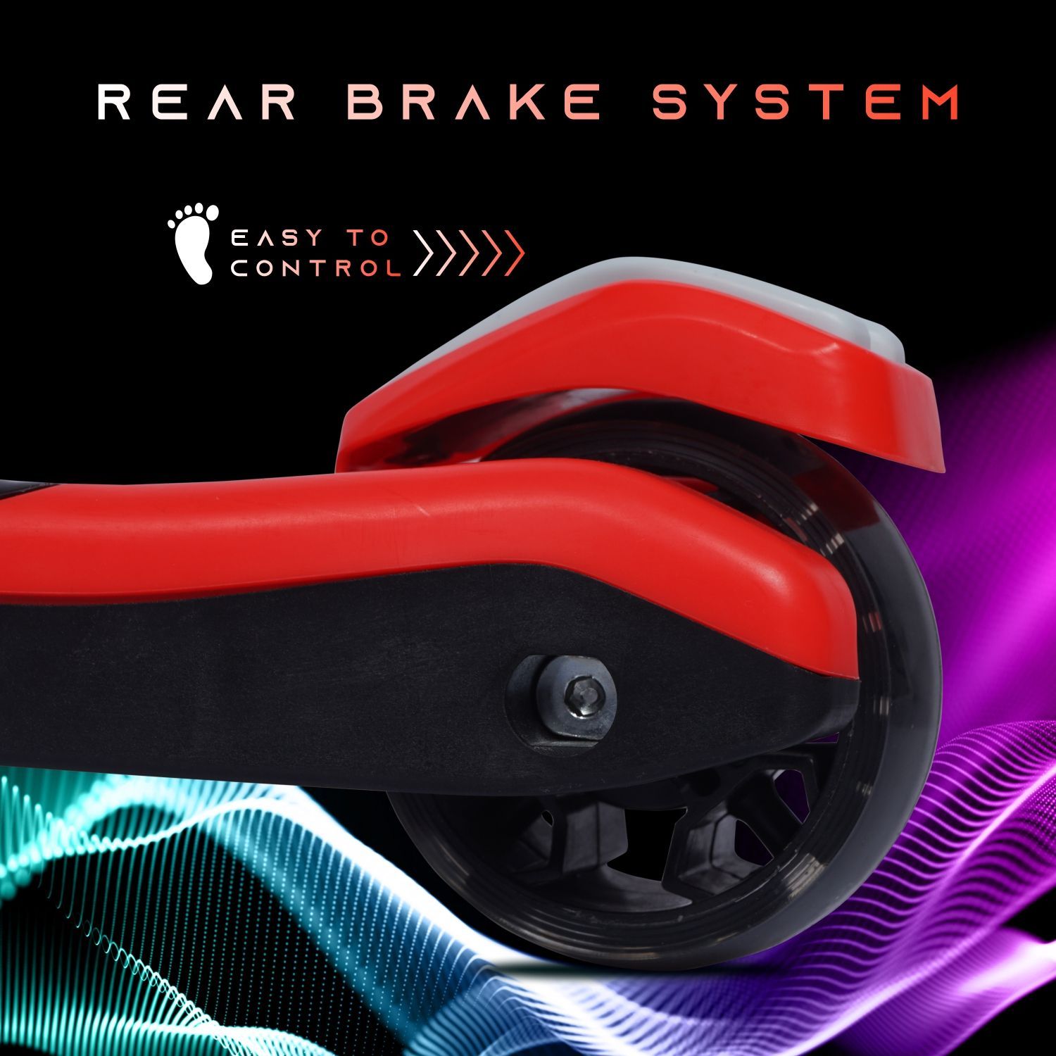 R for Rabbit Road Runner Racer Scooter - PU LED Wheels, 4 Level Height Adjustment, Anti Slip Deck Red Black