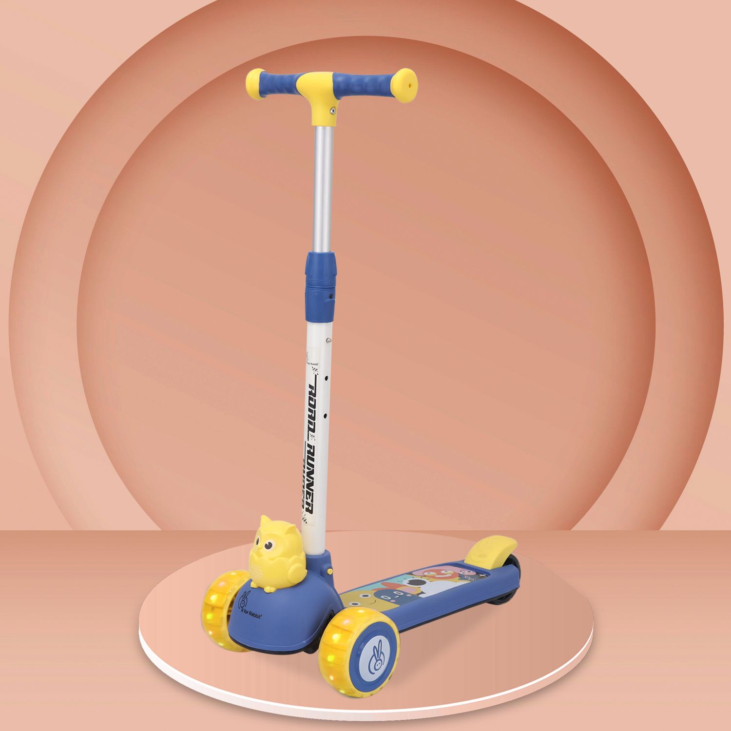 R for Rabbit Road Runner Ryder Kids Scooter - PU LED Wheels & Multi-Level Height Adjustment Blue Yellow