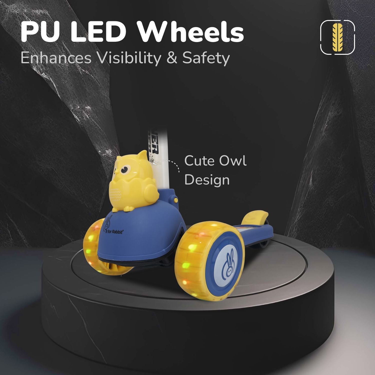 R for Rabbit Road Runner Ryder Kids Scooter - PU LED Wheels & Multi-Level Height Adjustment Blue Yellow