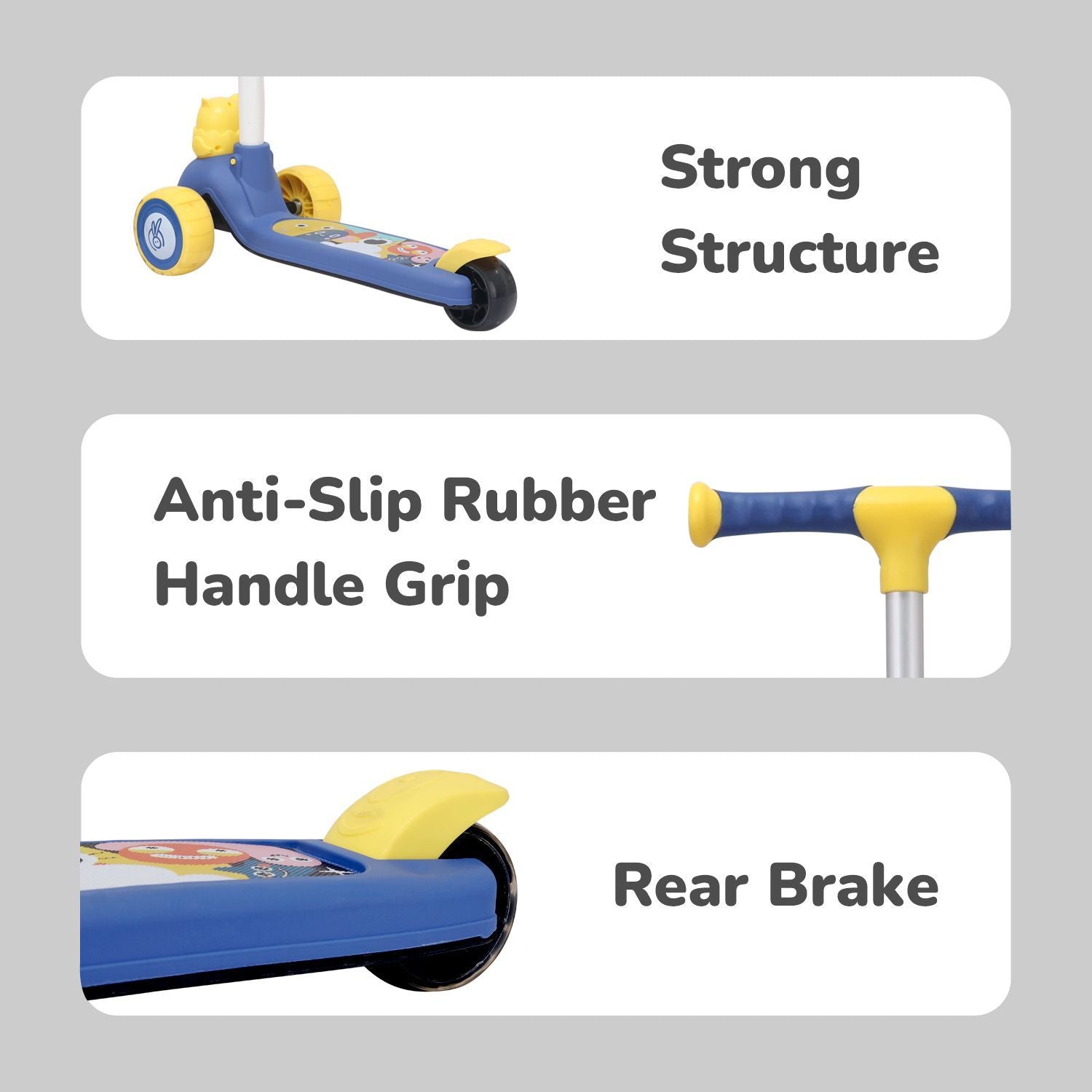 R for Rabbit Road Runner Ryder Kids Scooter - PU LED Wheels & Multi-Level Height Adjustment Blue Yellow