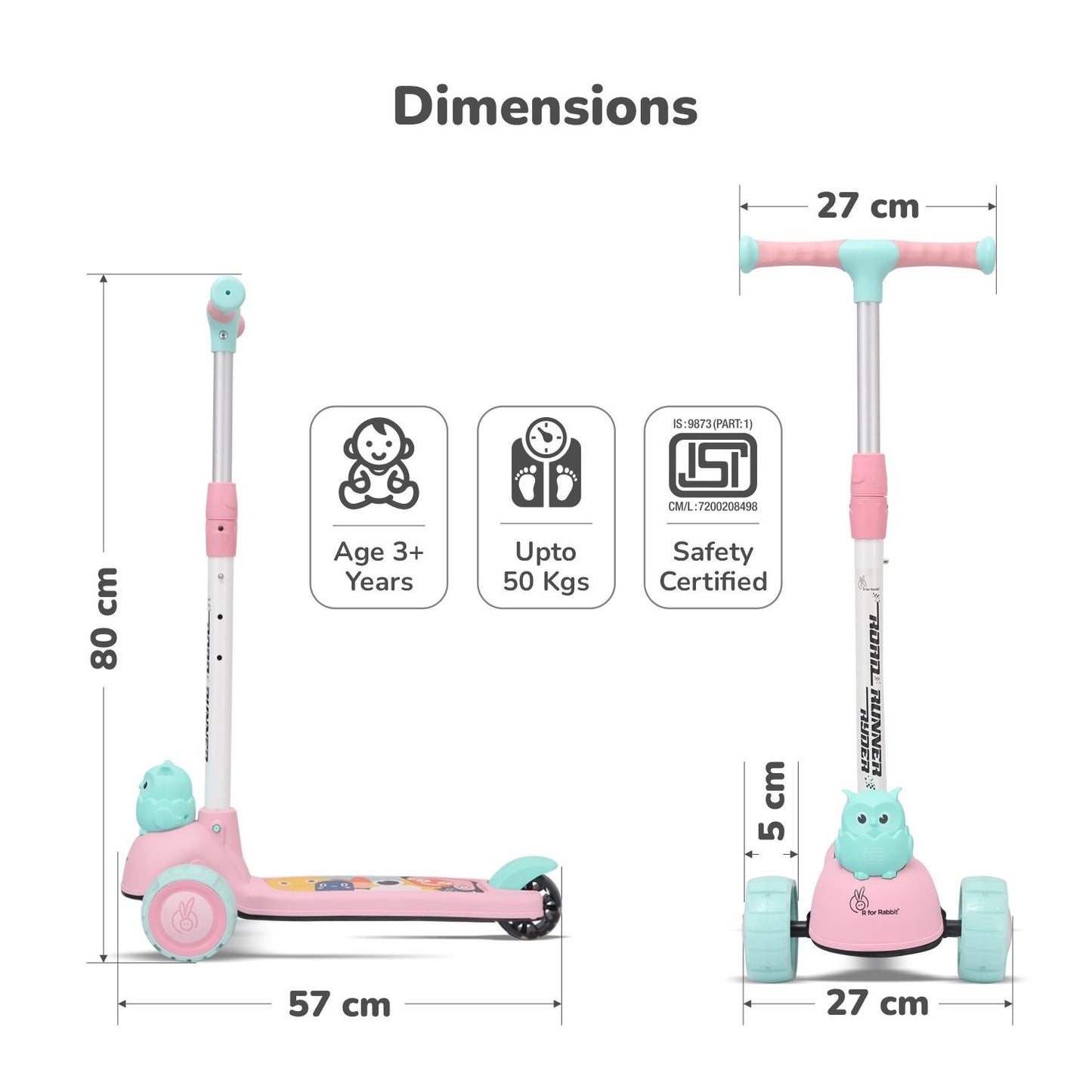R for Rabbit Road Runner Ryder Kids Scooter - PU LED Wheels & Multi-Level Height Adjustment Oink Blue