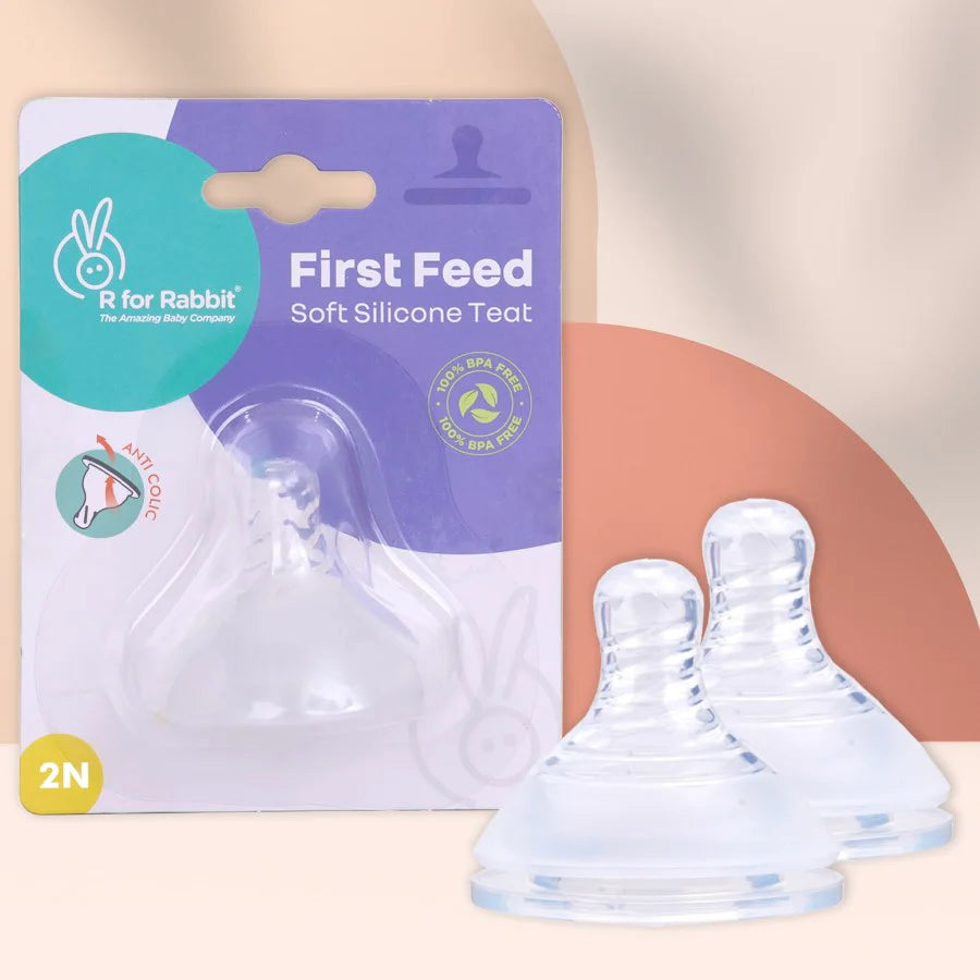 R For Rabbit First Feed Soft Silicone Teat for Glass Bottles, PP Bottles, and SS Bottles Pack of 2, Small