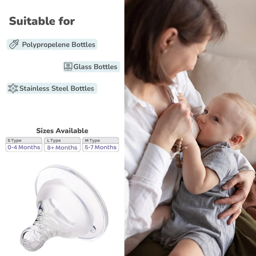R For Rabbit First Feed Soft Silicone Teat for Glass Bottles, PP Bottles, and SS Bottles Pack of 2, Small