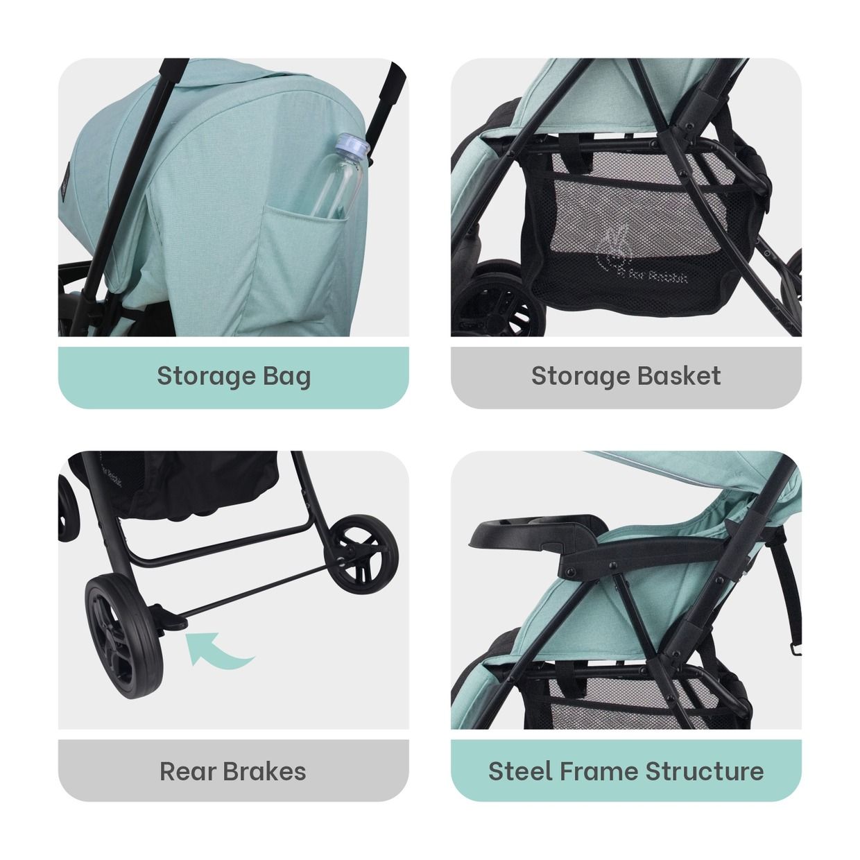 R for Rabbit Poppins Joy Cute Stroller For Kids Green Black