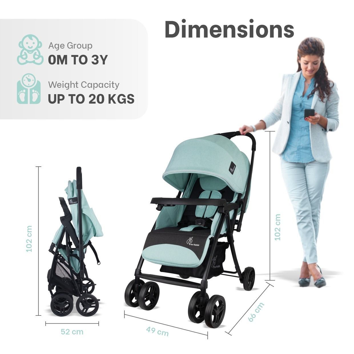 R for Rabbit Poppins Joy Cute Stroller For Kids Green Black