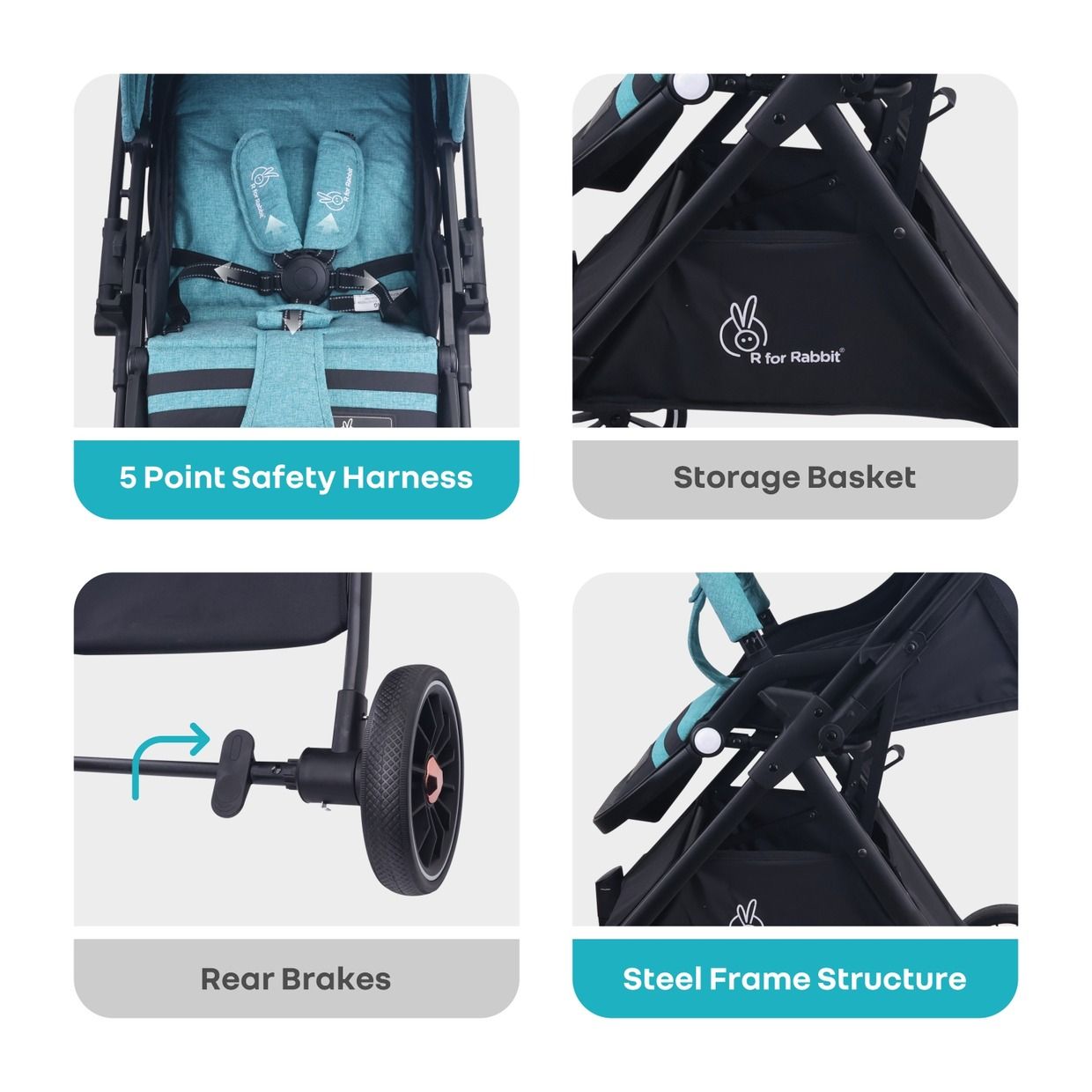 R for Rabbit Street Smart Nova Baby Stroller(Green Black)