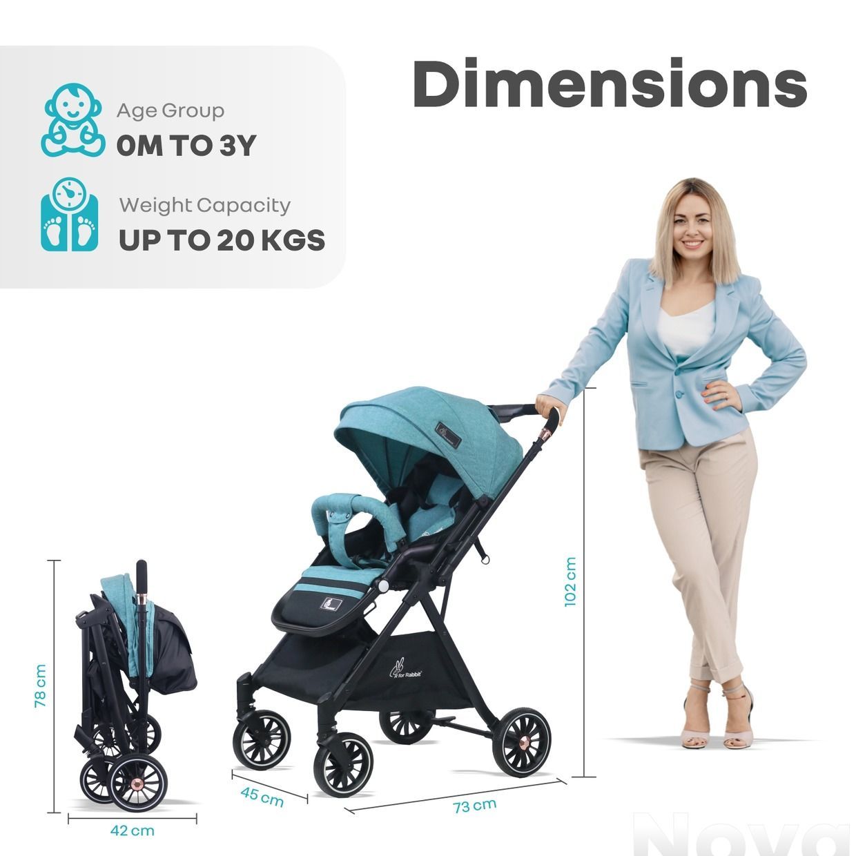 R for Rabbit Street Smart Nova Baby Stroller(Green Black)